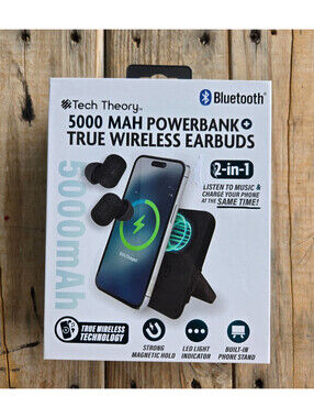 Tech Theory 2-in-1 5000 mAh Magnetic Power Bank & True Wireless Earbuds NIB